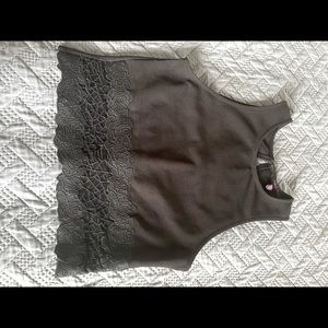 Black sleeveless crop with embroidery sheer bottom